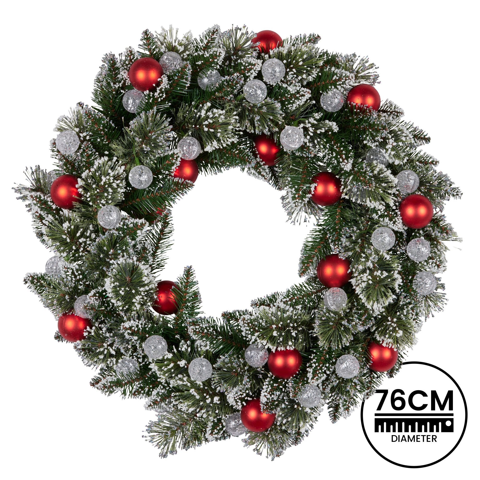 76cm Snowy Bristle Pre-Lit Multicolour Christmas Wreath
