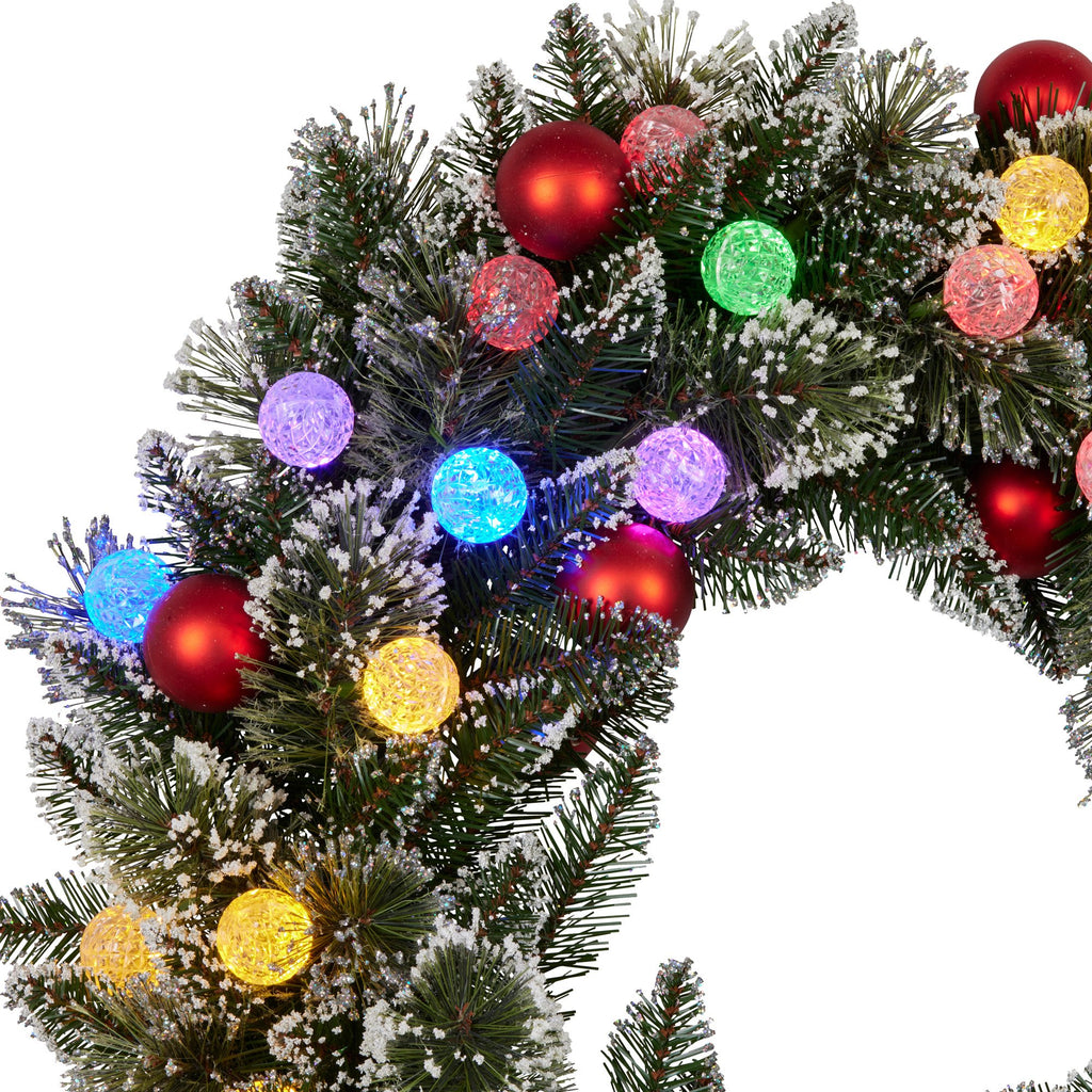 76cm Snowy Bristle Pre-Lit Multicolour Christmas Wreath