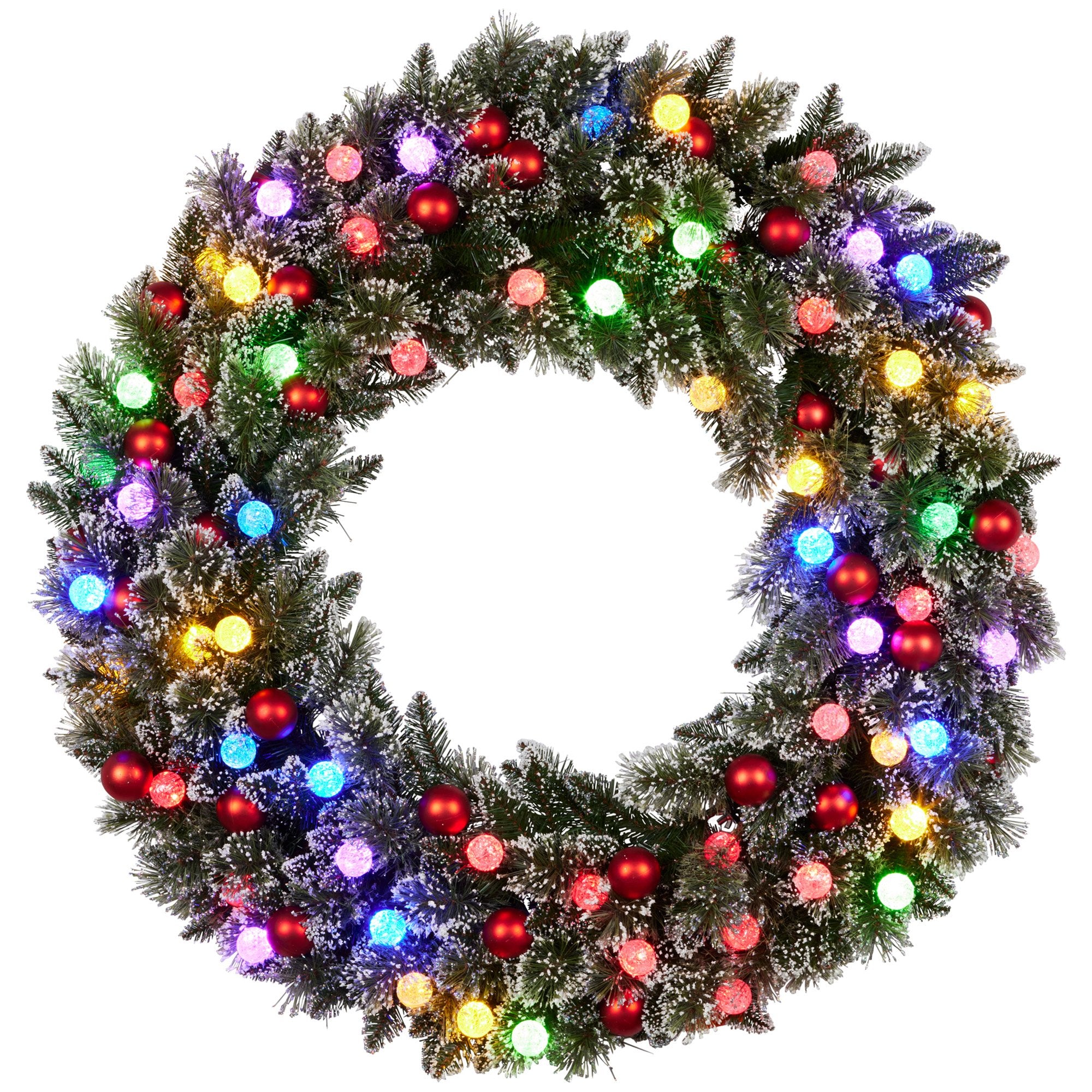 Snowy Bristle 122cm Multicolour Pre-Lit Christmas Wreath