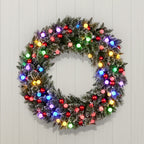 Snowy Bristle 122cm Multicolour Pre-Lit Christmas Wreath