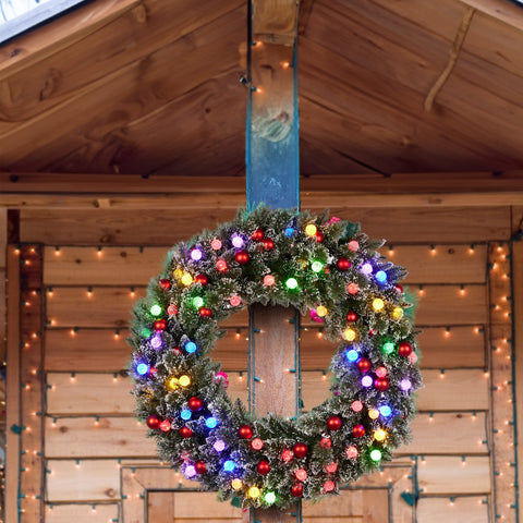 Snowy Bristle 122cm Multicolour Pre-Lit Christmas Wreath