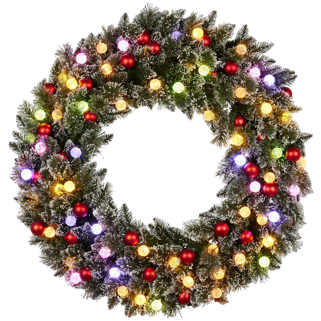 Snowy Bristle 122cm Multicolour Pre-Lit Christmas Wreath