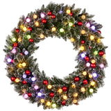 Snowy Bristle 122cm Multicolour Pre-Lit Christmas Wreath