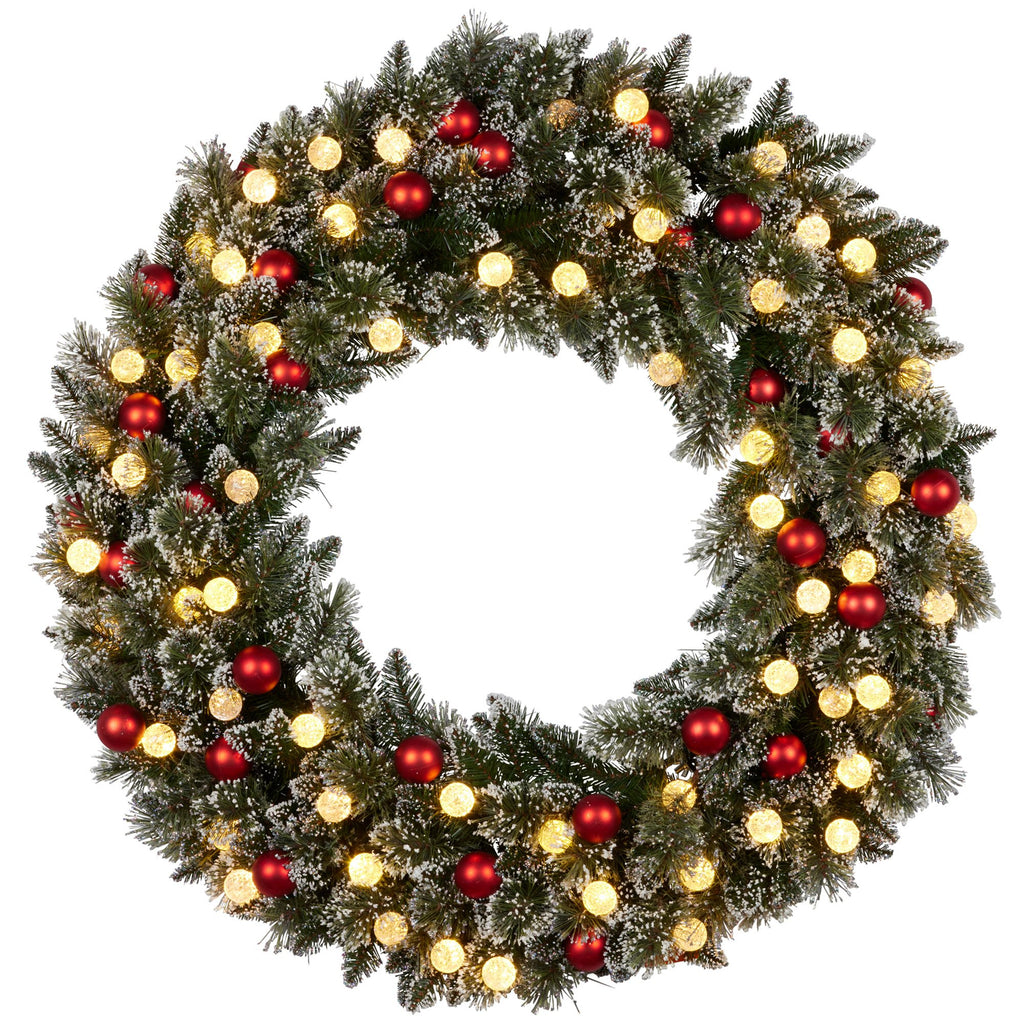 Snowy Bristle 122cm Multicolour Pre-Lit Christmas Wreath