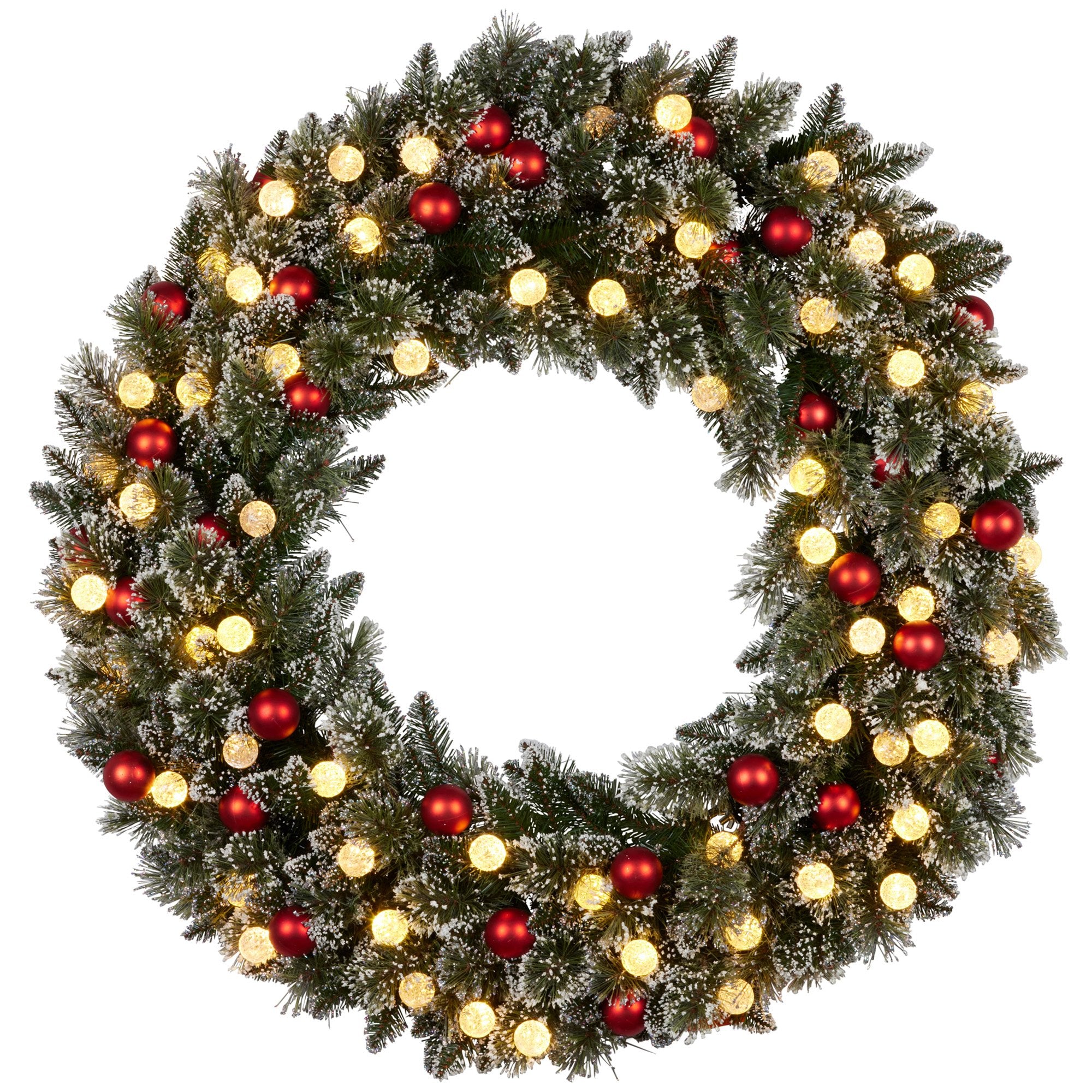 Snowy Bristle 122cm Multicolour Pre-Lit Christmas Wreath