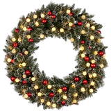 Snowy Bristle 122cm Multicolour Pre-Lit Christmas Wreath