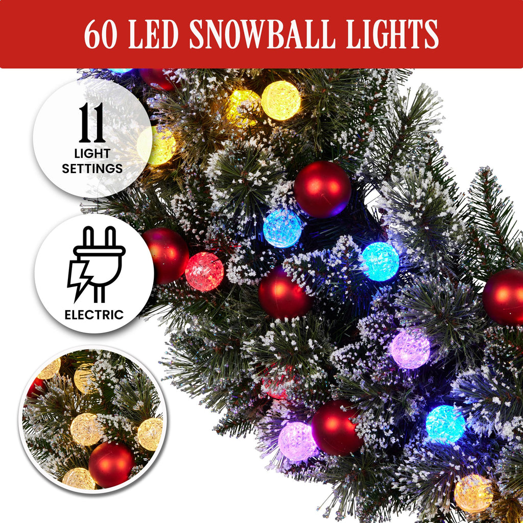 Snowy Bristle 122cm Multicolour Pre-Lit Christmas Wreath