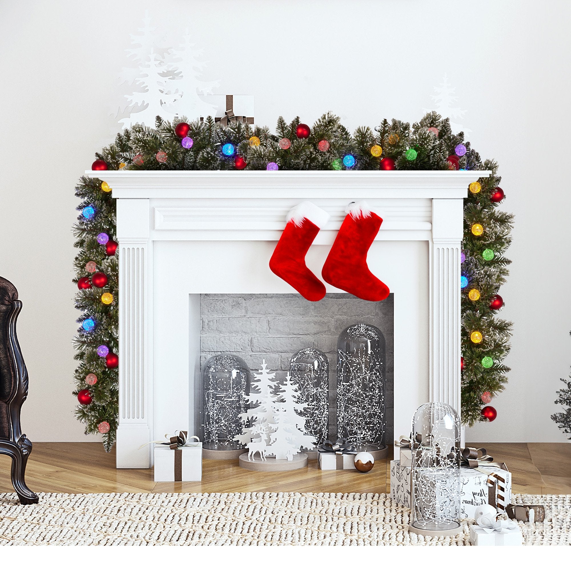 Christabelle 2.74m Christmas Garland Snowy with LED Lights Multicolour Tree Decoration Ornament
