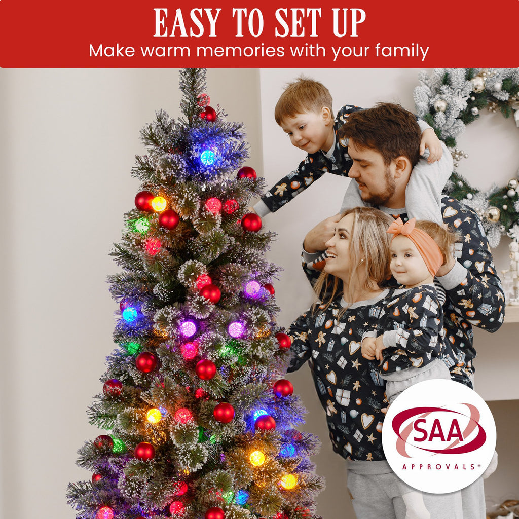 Snowy Bristle 2.3m Slim Multicolour Pre-Lit Christmas Tree with 917 Tips