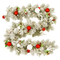 Christabelle 2.74m Snowy Elegance Christmas Garland Pre Lit Warm White LED Red Baubles Berries Flocked Mantel Banister
