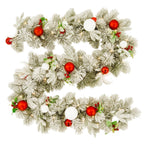 Christabelle 2.74m Snowy Elegance Christmas Garland Pre Lit Warm White LED Red Baubles Berries Flocked Mantel Banister