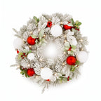 Christabelle 61cm Snowy Elegance Christmas Wreath Pre Lit Warm White LED Red Baubles Berries Front Door Xmas Decoration