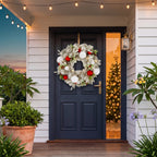 Christabelle 61cm Snowy Elegance Christmas Wreath Pre Lit Warm White LED Red Baubles Berries Front Door Xmas Decoration