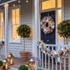 Christabelle 61cm Snowy Elegance Christmas Wreath Pre Lit Warm White LED Red Baubles Berries Front Door Xmas Decoration