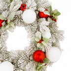 Christabelle 61cm Snowy Elegance Christmas Wreath Pre Lit Warm White LED Red Baubles Berries Front Door Xmas Decoration