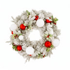 Christabelle 61cm Snowy Elegance Christmas Wreath Pre Lit Warm White LED Red Baubles Berries Front Door Xmas Decoration