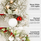 Christabelle 76cm Snowy Elegance Christmas Wreath Pre Lit Warm White LED Red Baubles Berries Front Door Xmas Decoration