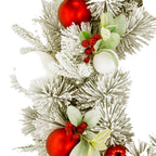 Christabelle 76cm Snowy Elegance Christmas Wreath Pre Lit Warm White LED Red Baubles Berries Front Door Xmas Decoration
