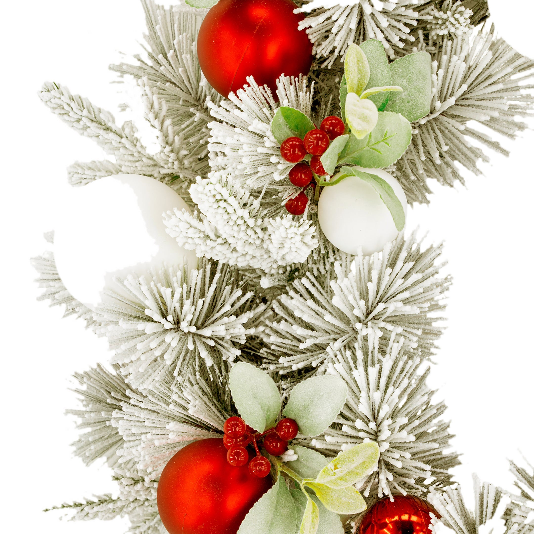 Christabelle 76cm Snowy Elegance Christmas Wreath Pre Lit Warm White LED Red Baubles Berries Front Door Xmas Decoration