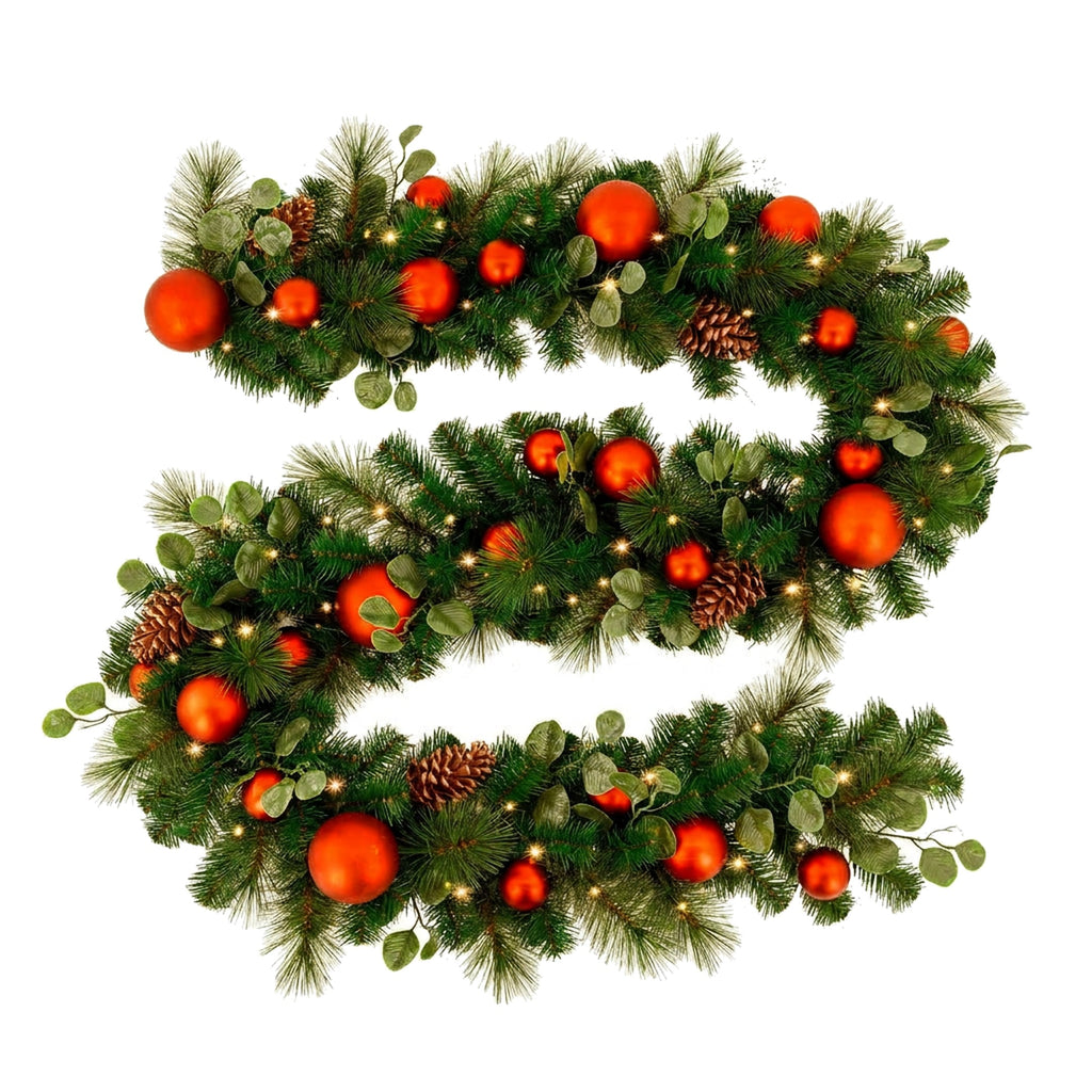 Christabelle 2.74m Sable Fir Christmas Garland Pre Lit Multi Function LED Timer Mantel Staircase Xmas Decoration Home