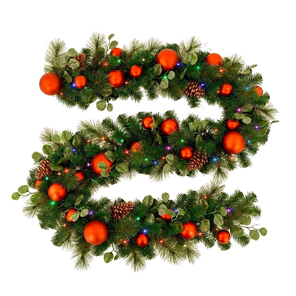 Christabelle 2.74m Sable Fir Christmas Garland Pre Lit Multi Function LED Timer Mantel Staircase Xmas Decoration Home