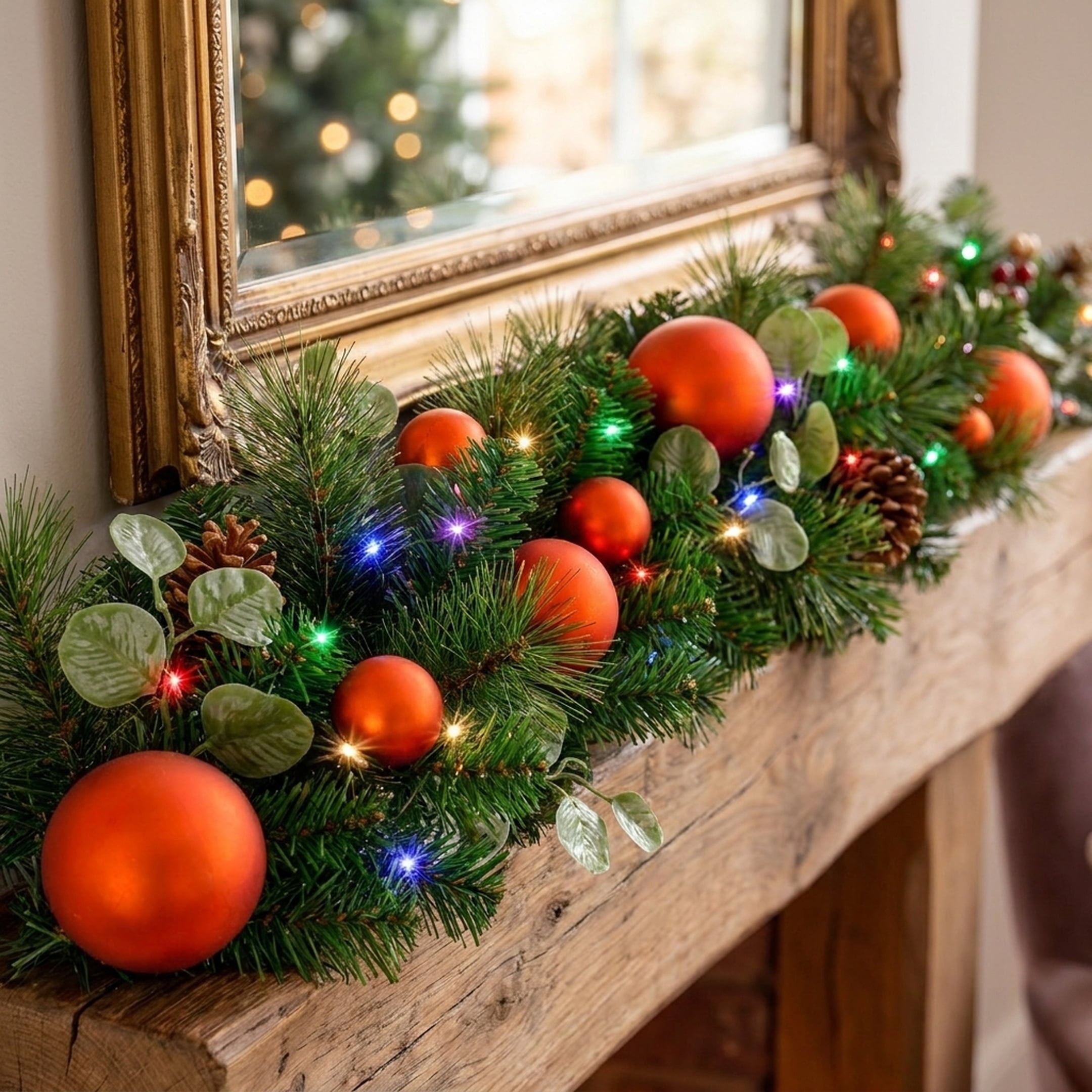 Christabelle 2.74m Sable Fir Christmas Garland Pre Lit Multi Function LED Timer Mantel Staircase Xmas Decoration Home