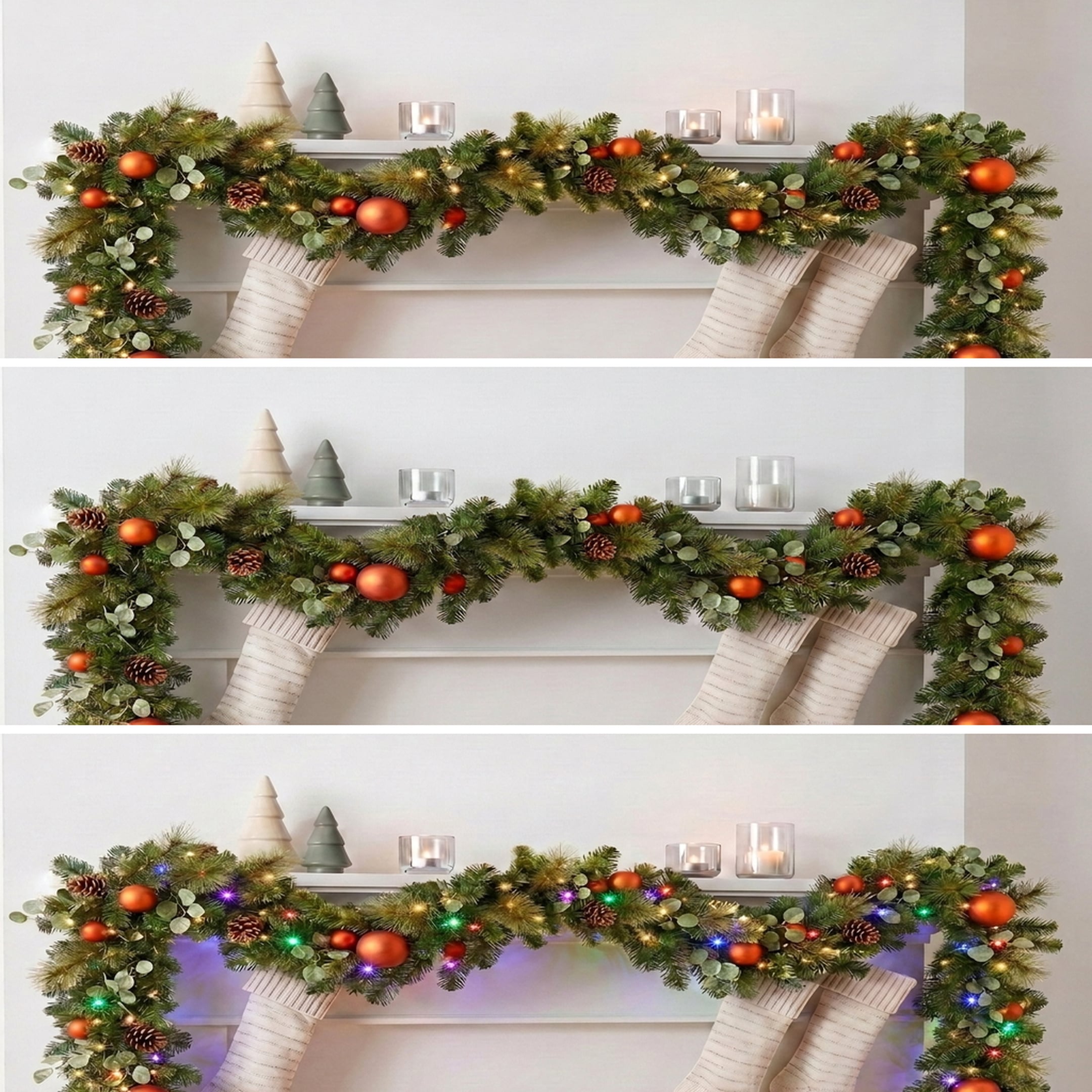 Christabelle 2.74m Sable Fir Christmas Garland Pre Lit Multi Function LED Timer Mantel Staircase Xmas Decoration Home