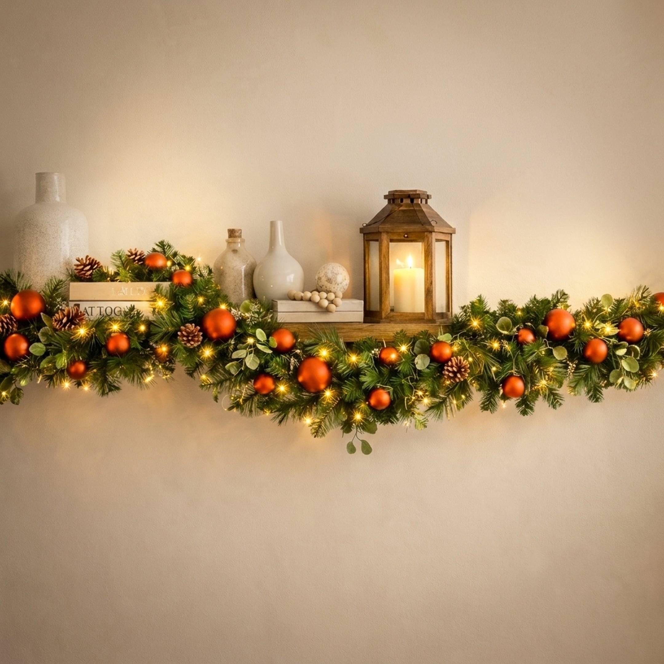 Christabelle 2.74m Sable Fir Christmas Garland Pre Lit Multi Function LED Timer Mantel Staircase Xmas Decoration Home