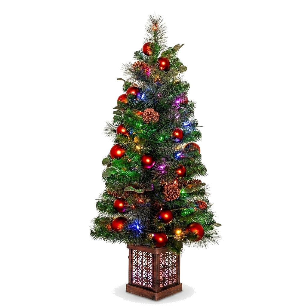 Christabelle 1.2m 4ft Sable Fir Potted Christmas Tree Pre Lit Multi Function LED Artificial Indoor Xmas Decor Home