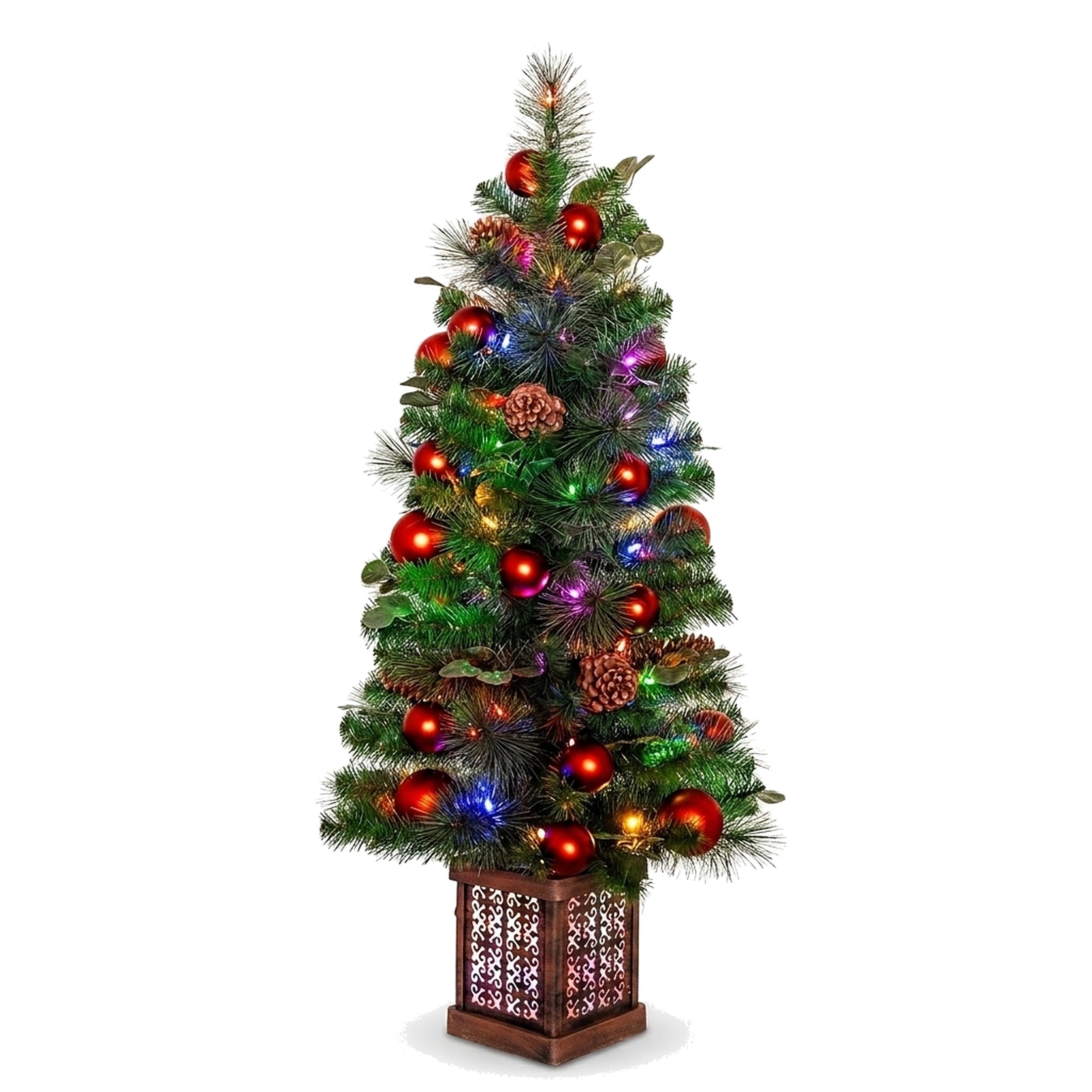 Christabelle 1.2m 4ft Sable Fir Potted Christmas Tree Pre Lit Multi Function LED Artificial Indoor Xmas Decor Home