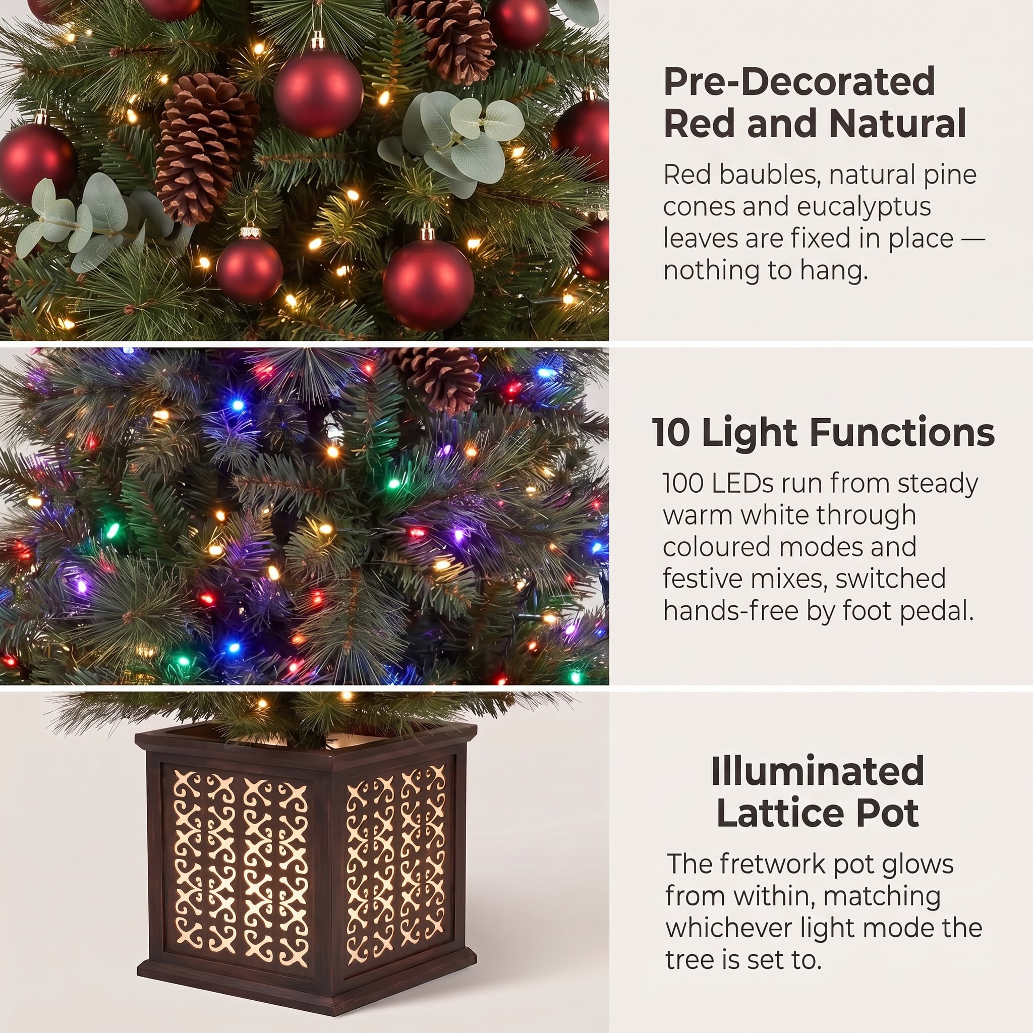 Christabelle 1.2m 4ft Sable Fir Potted Christmas Tree Pre Lit Multi Function LED Artificial Indoor Xmas Decor Home