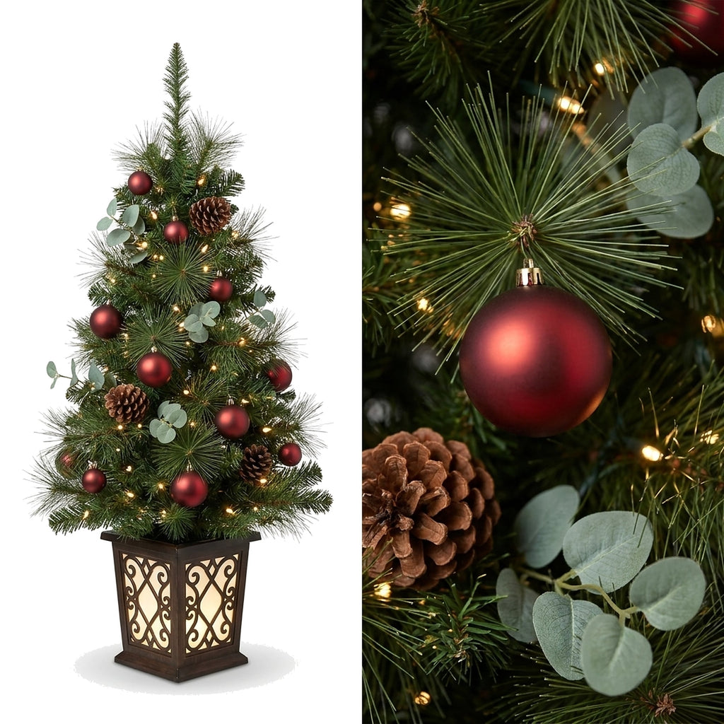 Christabelle 1.2m 4ft Sable Fir Potted Christmas Tree Pre Lit Multi Function LED Artificial Indoor Xmas Decor Home