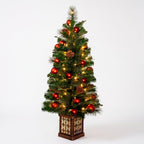 Christabelle 1.2m 4ft Sable Fir Potted Christmas Tree Pre Lit Multi Function LED Artificial Indoor Xmas Decor Home