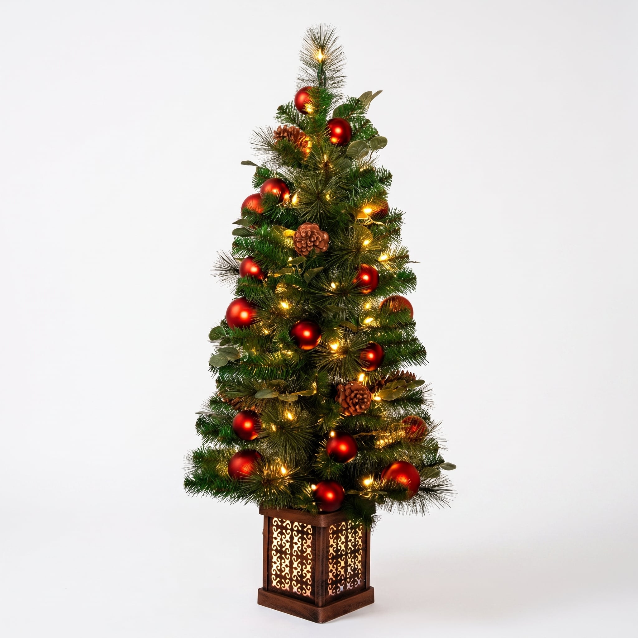 Christabelle 1.2m 4ft Sable Fir Potted Christmas Tree Pre Lit Multi Function LED Artificial Indoor Xmas Decor Home
