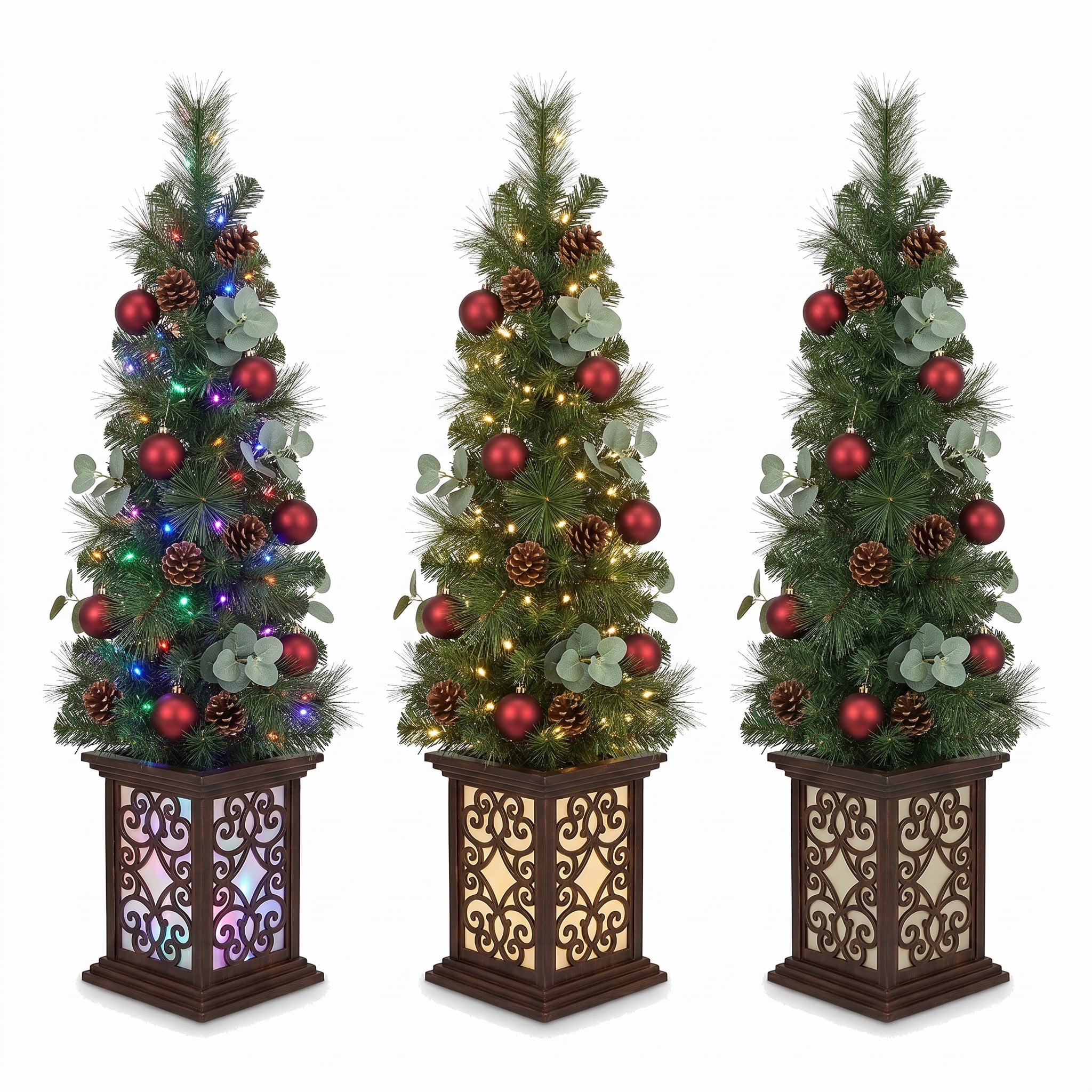 Christabelle 1.2m 4ft Sable Fir Potted Christmas Tree Pre Lit Multi Function LED Artificial Indoor Xmas Decor Home