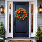 Christabelle 61cm Sable Fir Christmas Wreath Pre Lit Multi Function LED Eucalyptus Pine Cones Red Baubles Home