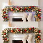 Christabelle 2.74m Timeless Elegance Christmas Garland Pre Lit Multi Function LED Gold Red Baubles Pine Cones Timer Home