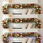Christabelle 2.74m Timeless Elegance Christmas Garland Pre Lit Multi Function LED Gold Red Baubles Pine Cones Timer Home