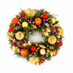 Christabelle 61cm Timeless Elegance Christmas Wreath Pre Lit Multi Function LED Gold Red Baubles Pine Cones Timer Home