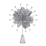 Christabelle Christmas Tree Topper Poinsettia Decoration Ornament Shimmering Silver Glittered Petals