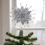 Christabelle Christmas Tree Topper Poinsettia Decoration Ornament Shimmering Silver Glittered Petals