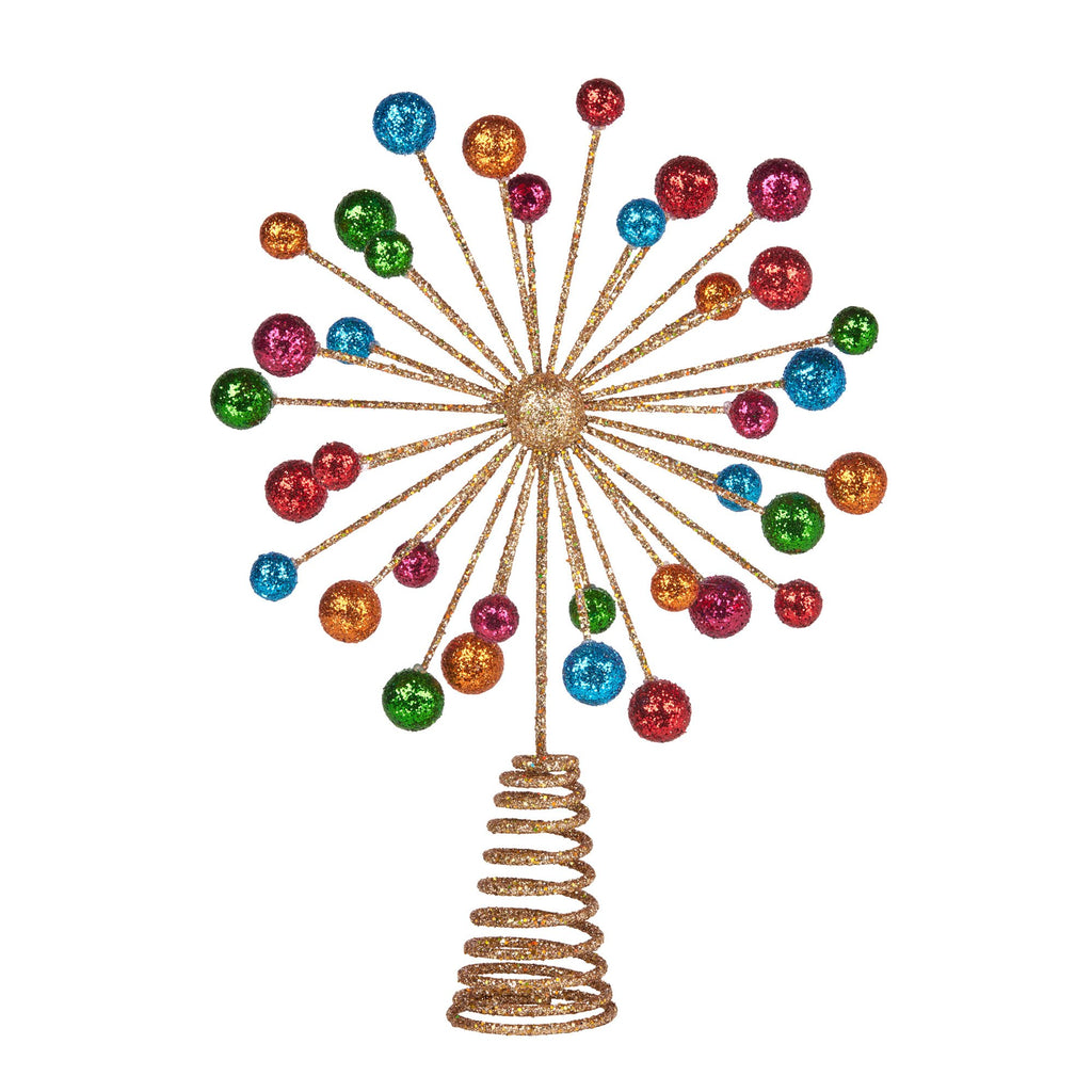 Christabelle Christmas Tree Topper Glittery Baubles Gold Decoration Multi-Colour Ornaments