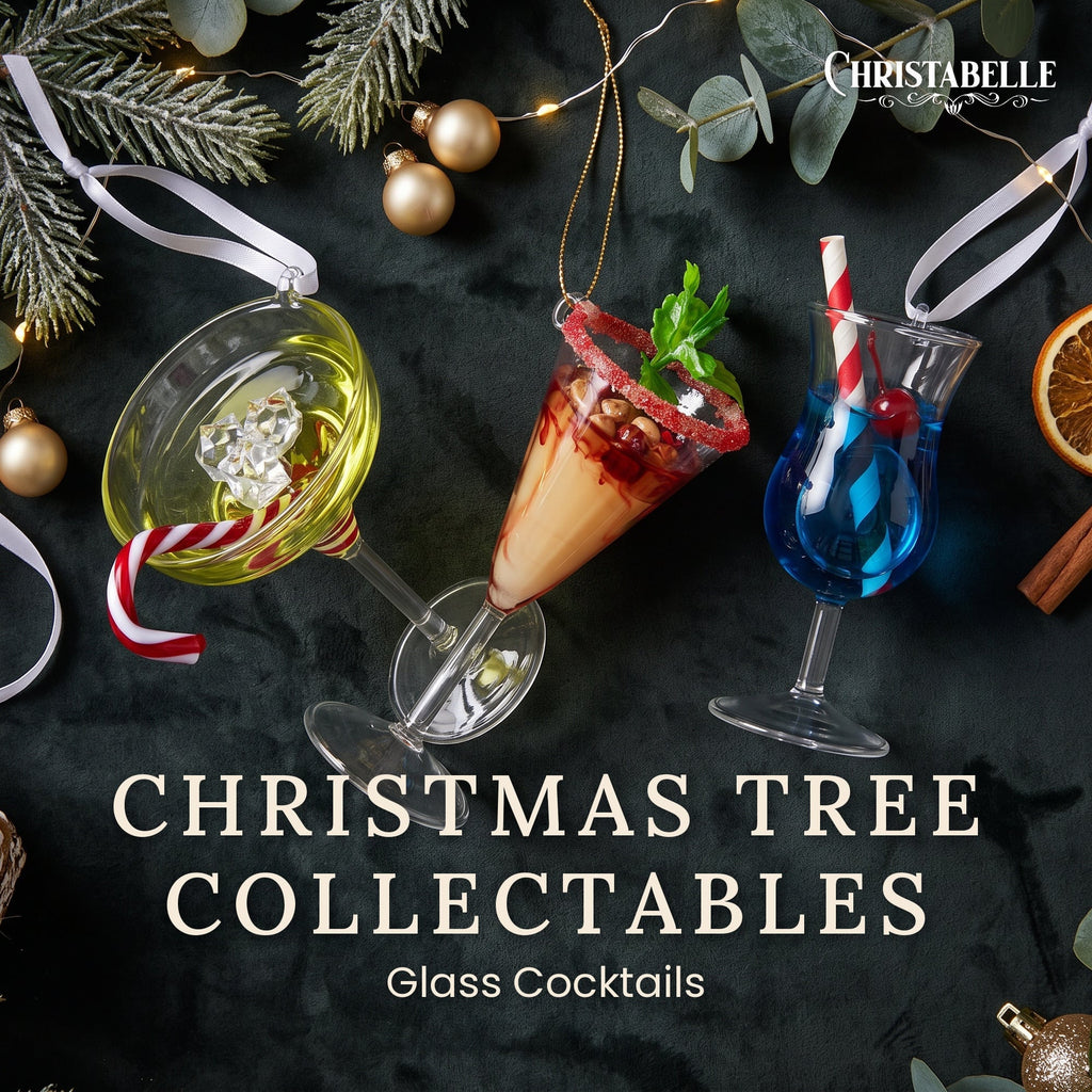 Christabelle 3 Glass Cocktail Christmas Ornaments Assorted Novelty 13cm Xmas Tree Decorations Hanging Baubles