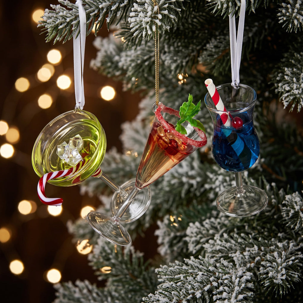 Christabelle 3 Glass Cocktail Christmas Ornaments Assorted Novelty 13cm Xmas Tree Decorations Hanging Baubles