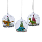 Christabelle 3 Glass Dome Christmas Ornaments Dinosaur Novelty Figures 11cm Xmas Tree Decorations Hanging Baubles