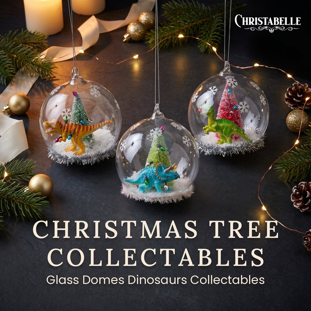 Christabelle 3 Glass Dome Christmas Ornaments Dinosaur Novelty Figures 11cm Xmas Tree Decorations Hanging Baubles