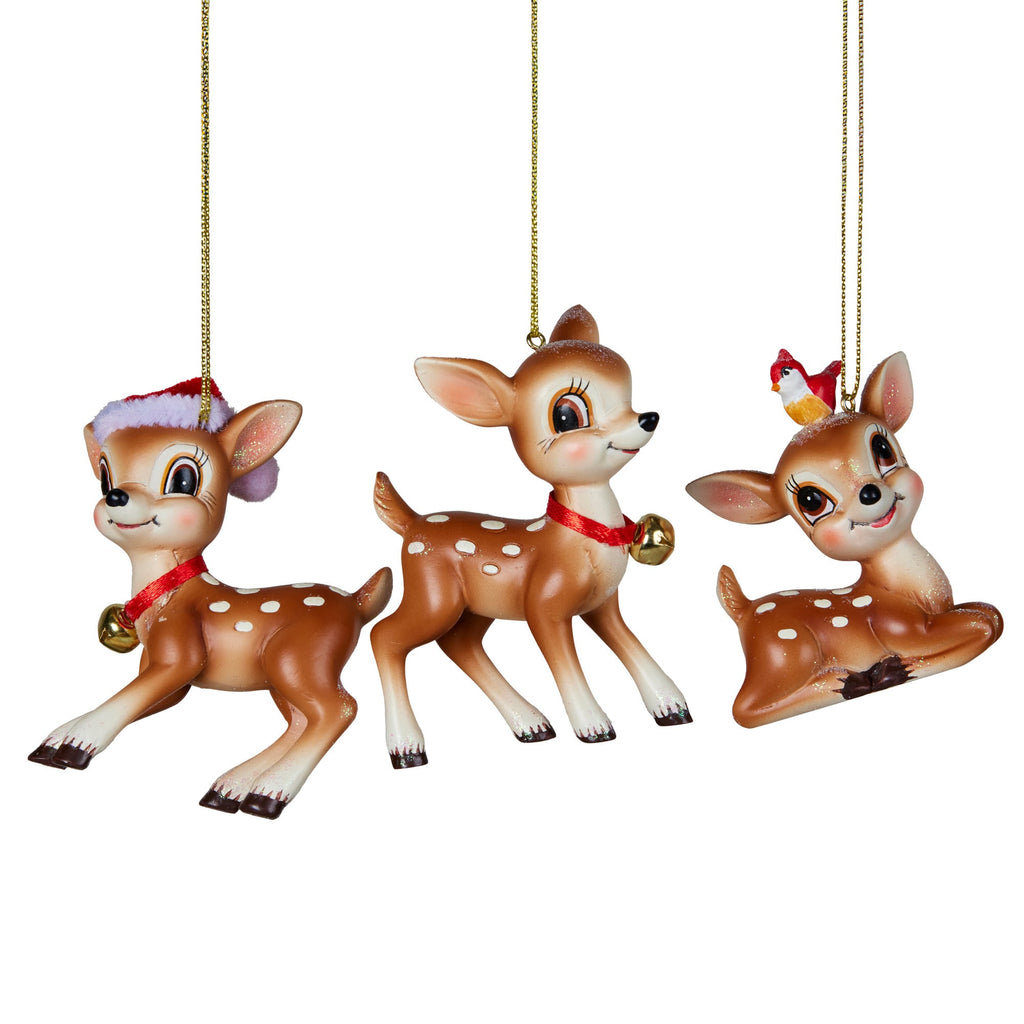 Christabelle 3 Reindeer Christmas Ornaments Assorted Cute Novelty Figures 9cm Xmas Tree Decorations Hanging Baubles