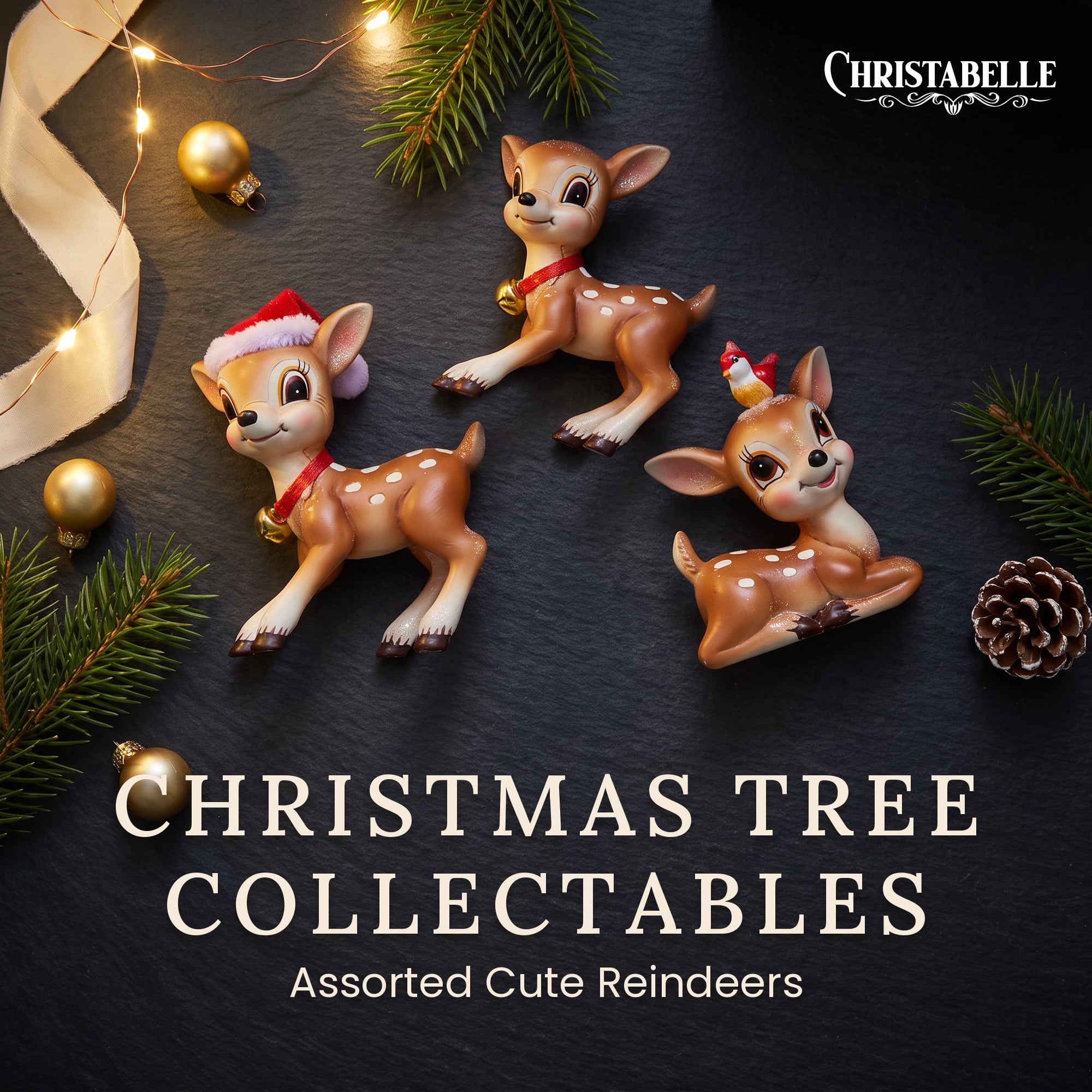 Christabelle 3 Reindeer Christmas Ornaments Assorted Cute Novelty Figures 9cm Xmas Tree Decorations Hanging Baubles