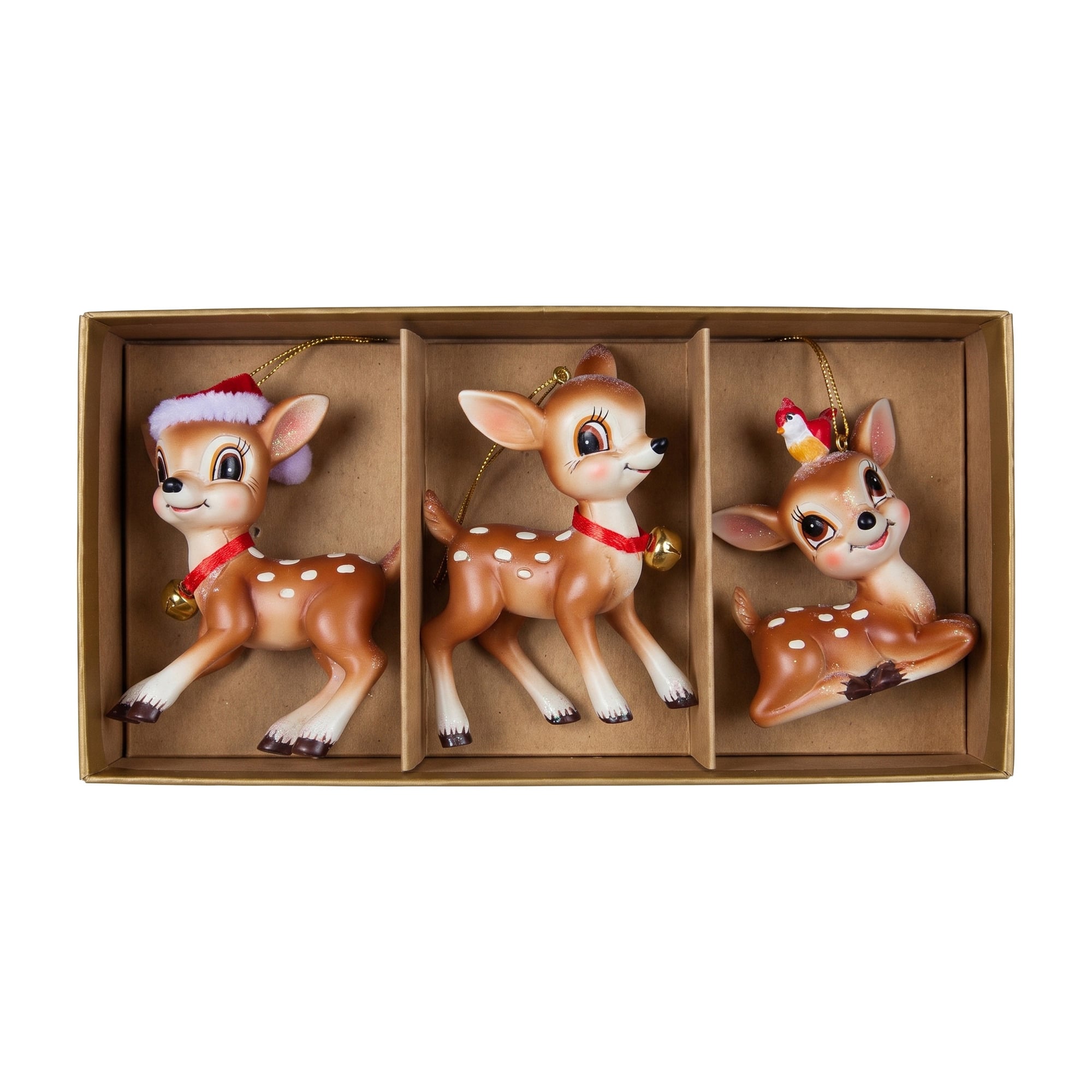 Christabelle 3 Reindeer Christmas Ornaments Assorted Cute Novelty Figures 9cm Xmas Tree Decorations Hanging Baubles