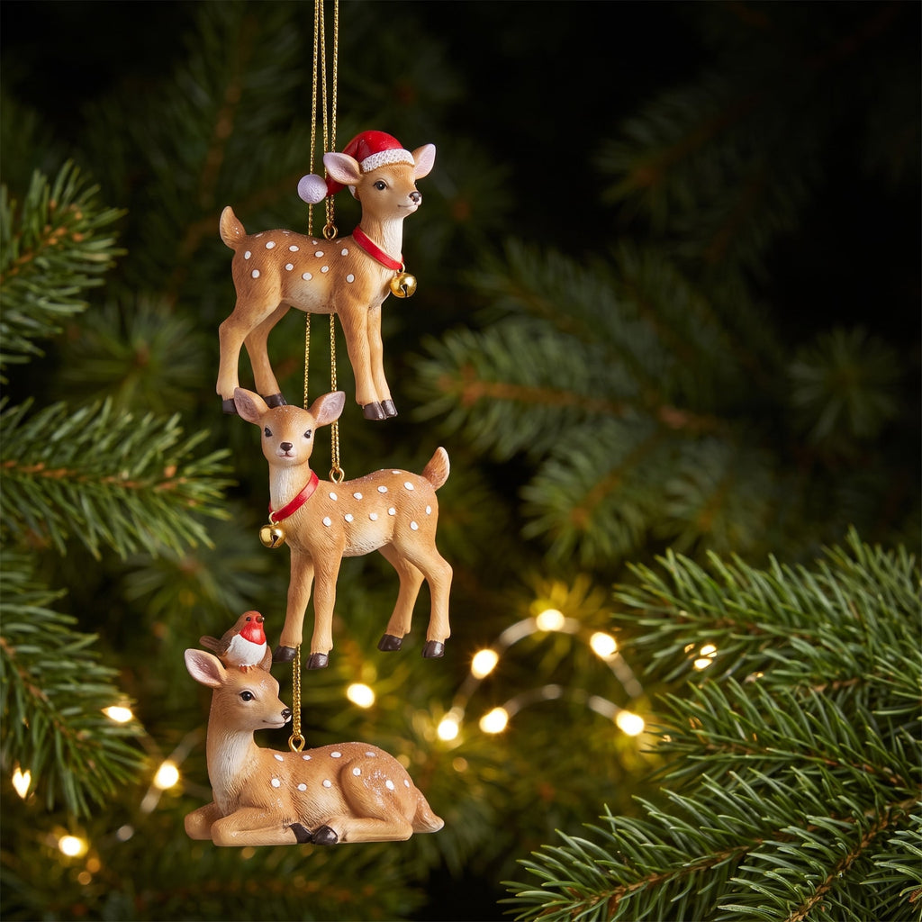Christabelle 3 Reindeer Christmas Ornaments Assorted Cute Novelty Figures 9cm Xmas Tree Decorations Hanging Baubles